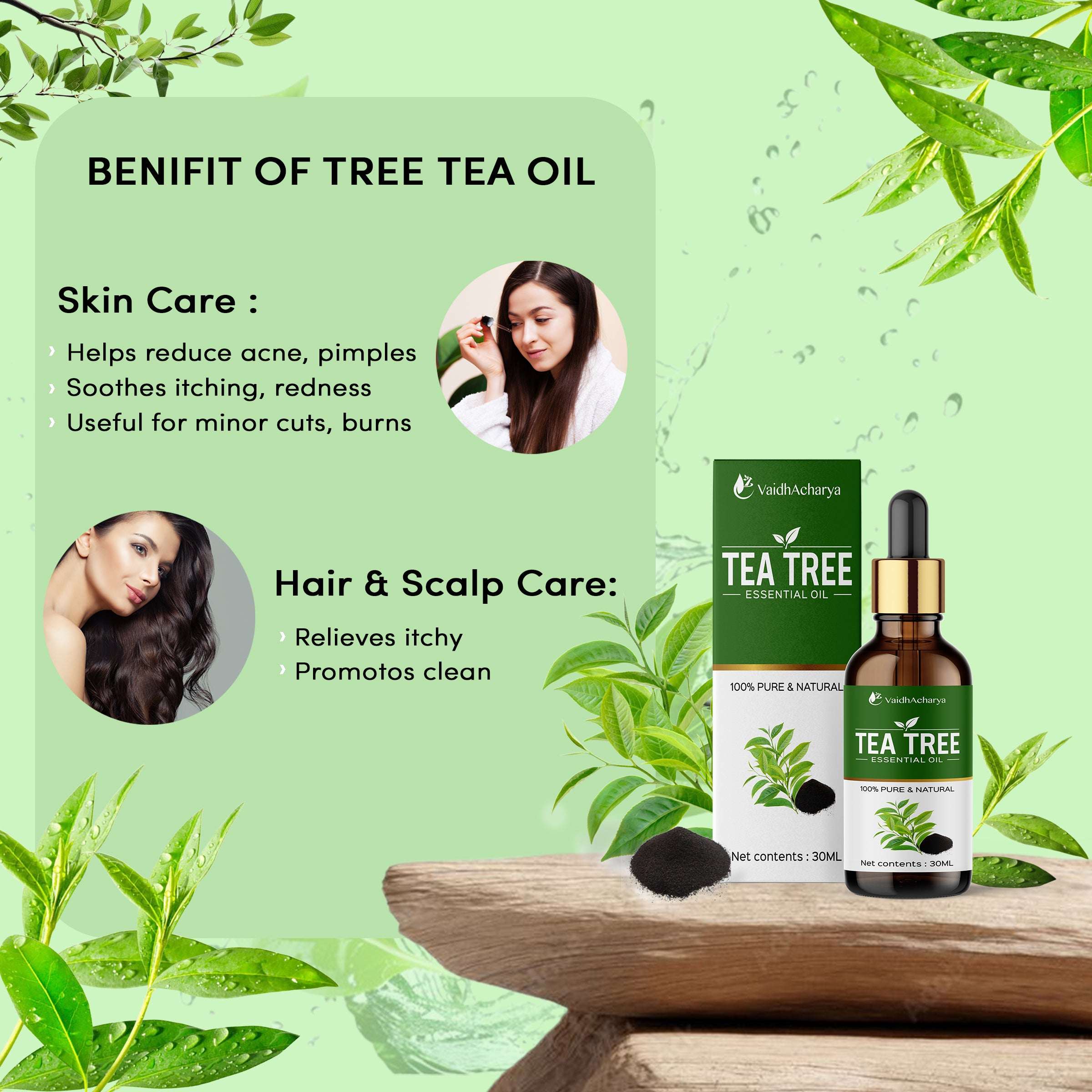Tea Tree Essential Oil for Hair, Skin, Dandruff, Acne Care