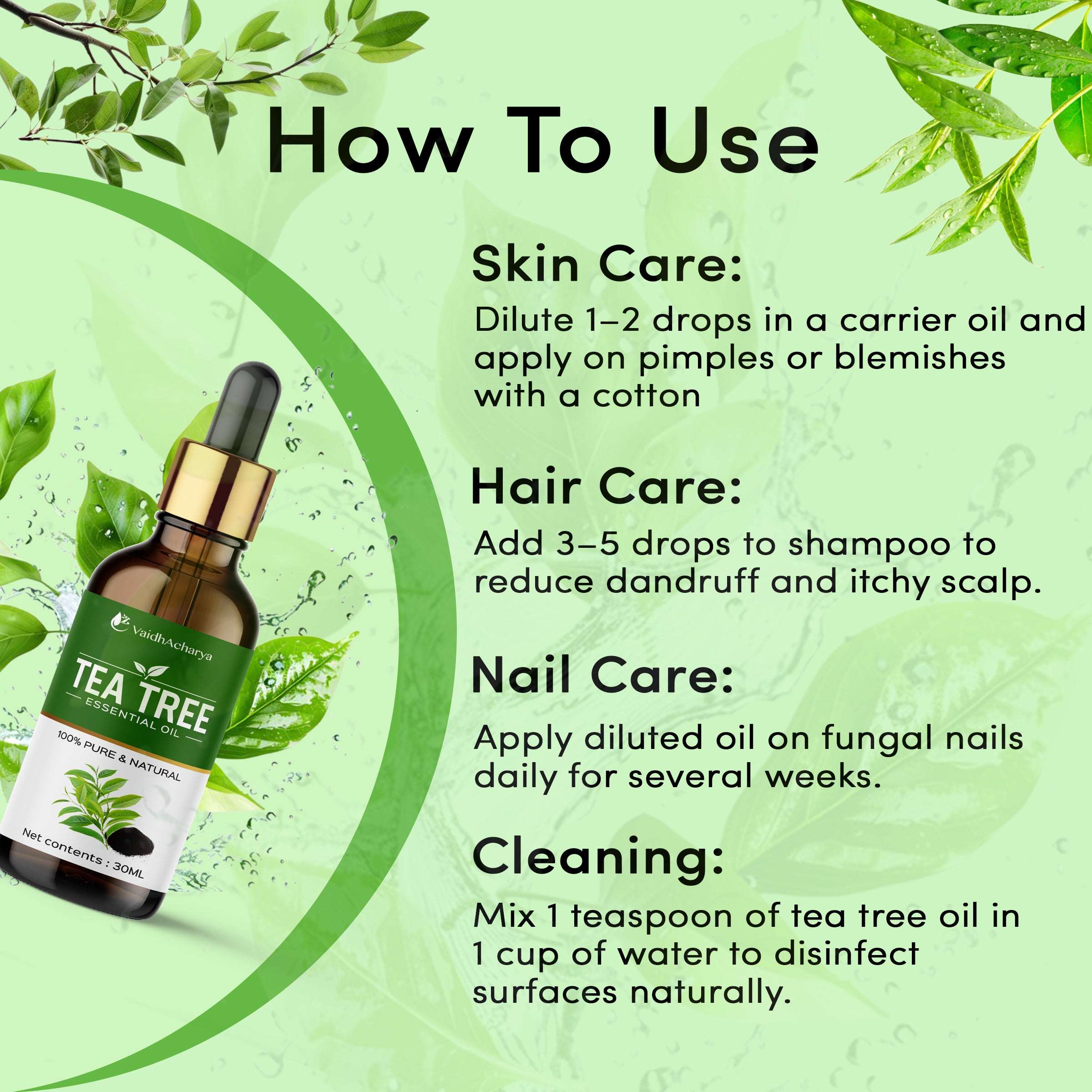 Tea Tree Essential Oil for Hair, Skin, Dandruff, Acne Care