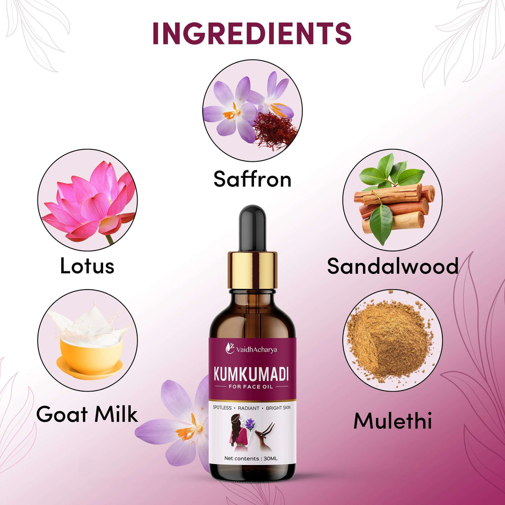 Kumkumadi Face Oil For Glowing Skin, Whitening, Lightening & Pigmentation