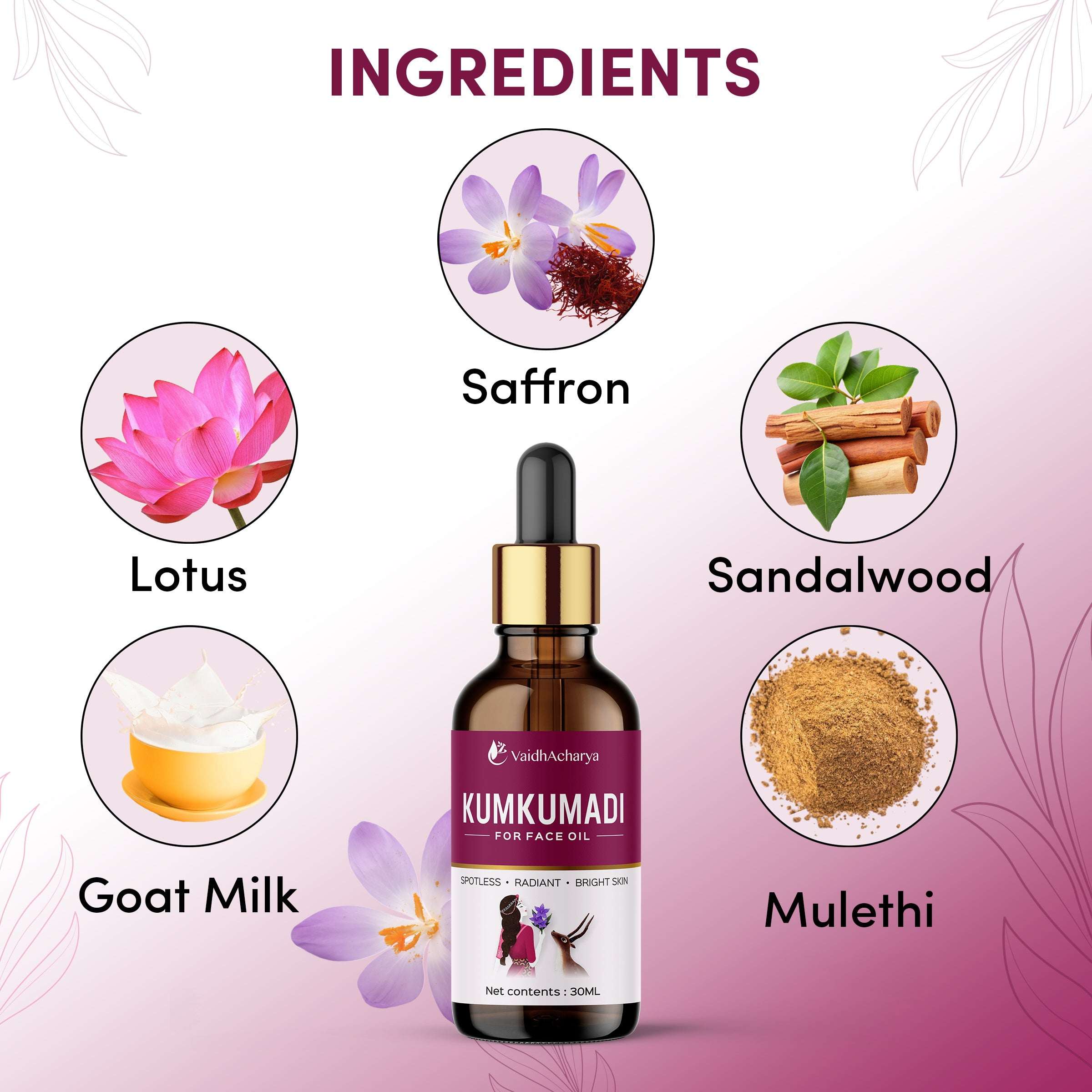 Kumkumadi Face Oil For Glowing Skin, Whitening, Lightening & Pigmentation